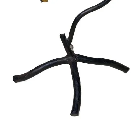 Vintage Mid Century Modern Wrought Iron Tree w/Amber Glass Cone Candle Holder - Picture 4 of 11